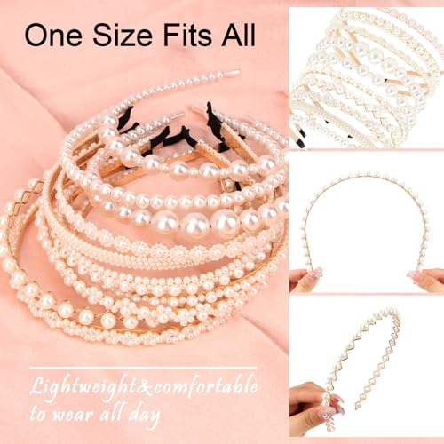 AMCAMI 10Pcs Pearl Headbands For Women,White Pearl Headpiece,Elegant Bridal Headband For Wedding, Party & Daily Wear