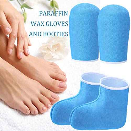 Paraffin Wax Mitts for Hand and Feet Paraffin Mitts and Booties Terry Cloth Booties Essential Oil Gloves for Hand Foot Care Spa Pedicure Thermal Treatment Wax Accessories(Blue)