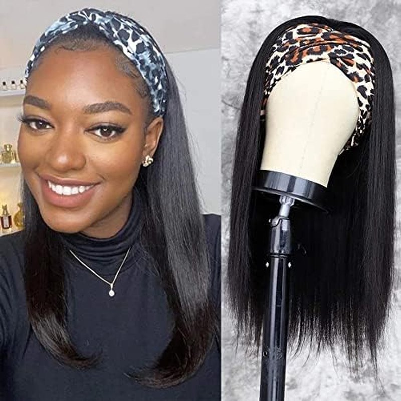 Headband Wig - Straight Human Hair for Black Women | 12-Inch Brazilian Virgin Hair, Glueless Design