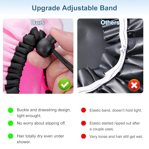 3 Pcs Super Jumbo Satin Lined Shower Cap for Women, Extra Large, Adjustable for Braids, Long Hair & Locs Dreadlocks