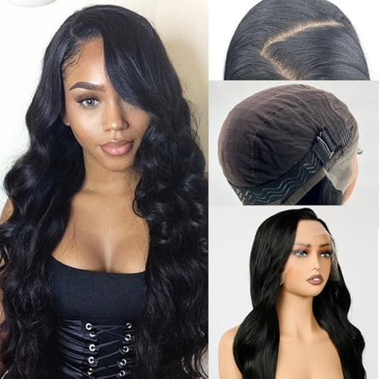 13x6 Lace Front Wig for Women, 30in Body Wave Synthetic Wig for Black Women with Elastic band, HD Lace Heat resistant Hair with Natural Density for Party Daliy, Trimmable, Natural Hairline Glueless