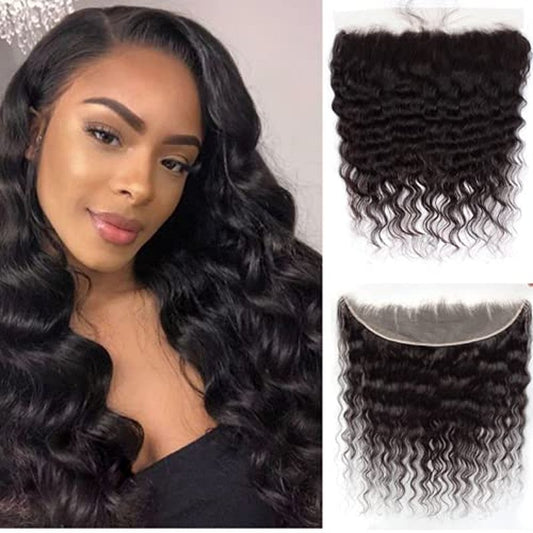 ELEE'S HAIR Loose Wave Lace Frontal With Baby Hair Lace Closure 13x4 Ear To Ear Swiss Lace Brazilian Virgin Hair Free Part Natural Color 16 Inch