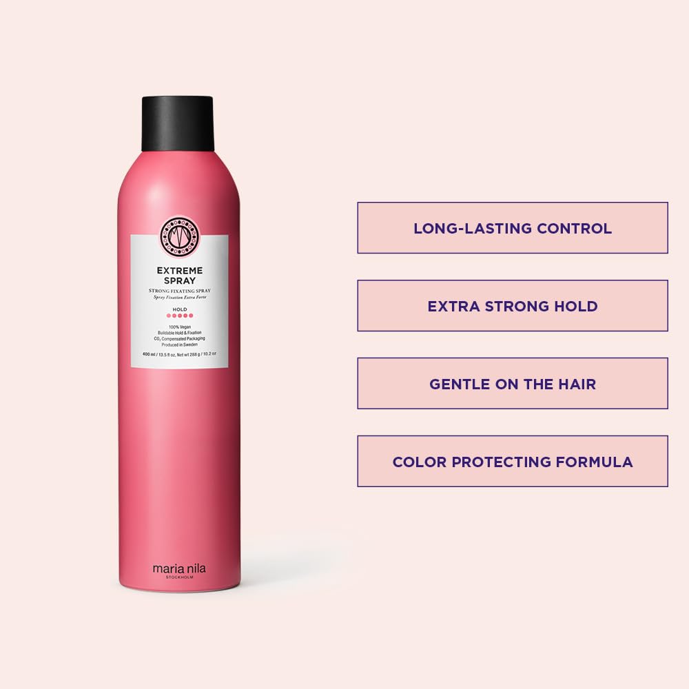 Maria Nila Extreme Spray, Hold 5/5, Great firmness & Ideal for long-lasting styling, Antioxidant Preserves Hair Color, 100% Vegan & Sulfate/Paraben free, 13.5 Fl Oz