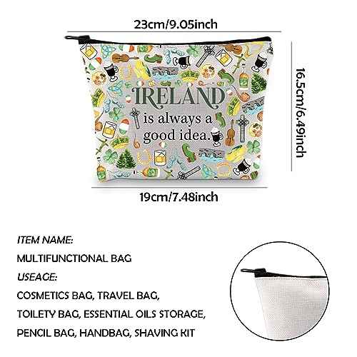 WCGXKO Ireland Trip Gift Ireland Lover Gift Ireland Merch Ireland Zipper Pouch Makeup Bag (IRELAND Bag)