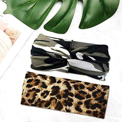 6pcs Camo Leopard Headbands Elastic Bow Hairband Turban Twisted Head Wrap Knot Hair Accessories for Women Girls Running Sport Travel