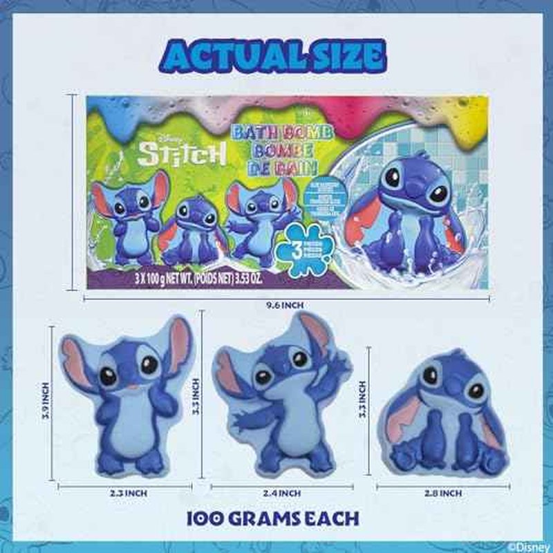 Stitch Bath Bombs for Kids, Fun Bright Rainbow Colors, Raspberry Scented for Kids, Ages 3+, by Townley Girl