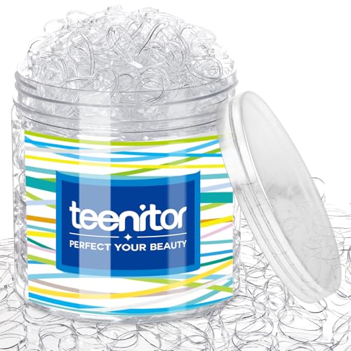 Teenitor Clear Elastic Hair Bands, 2000pcs Mini Hair Rubber Bands, Hair Ties, Soft Hair Elastics Ties, 2mm in Width and 30mm in Length
