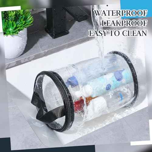 Clear Lotion Bag for Toiletry Cylinder Makeup Bag Heavy Duty Sunscreen Travel Organizer Pouch Waterproof Cosmetic Bag with Handle Zipper Gift for Christmas Beach Pool Airport Women(Black)