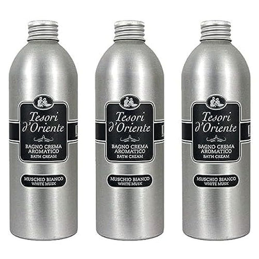 Tesori d'Oriente White Musk Bath Cream - 16.9 Fl Oz (500mL) x3, Amber Scented, Paraben Free, Italian Import