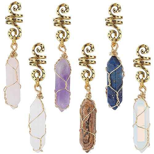 CRASPIRE 6Pcs 6 Colors Dreadlock Jewelry Pendant Crystal Gemstone Dreadlock Accessories Hair Rings Hair Beads for Braids Cuffs Hair Clips Jewelry Decoration Braiding for Woman Hair Styling