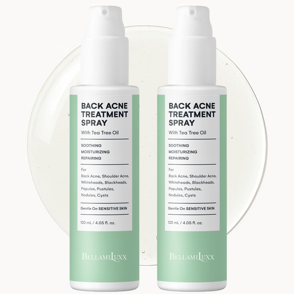 BellamiLuxx Back and Body Acne Treatment Spray: 2% Salicylic Acid & Tea Tree Oil Bacne Spray for Clear, Soothe & Moisturize - Effective for Men, Women, Teens with Back, Shoulder, Arm, and Chest Acne
