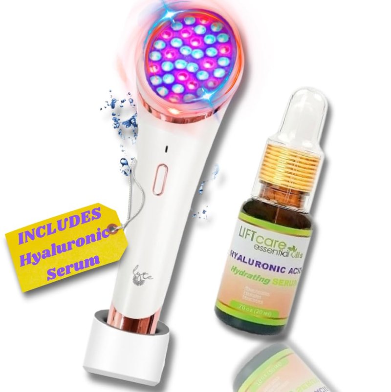 Lift Care Lyte Wireless DUO Red & Blue LED Light Therapy for Face includes Hyaluronic Serum Automatic Red and Blue LED Light Therapy Anti-Aging Wrinkle Reduction Device, White