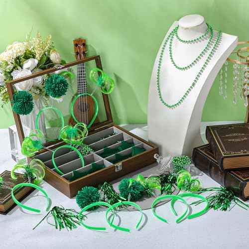 50 Pcs Green Holiday Party Accessories Pom Pom Party Headbands Star Shape Sunglasses Bead Necklaces Stuff Favors for Birthday Wedding Supplies(Classic)