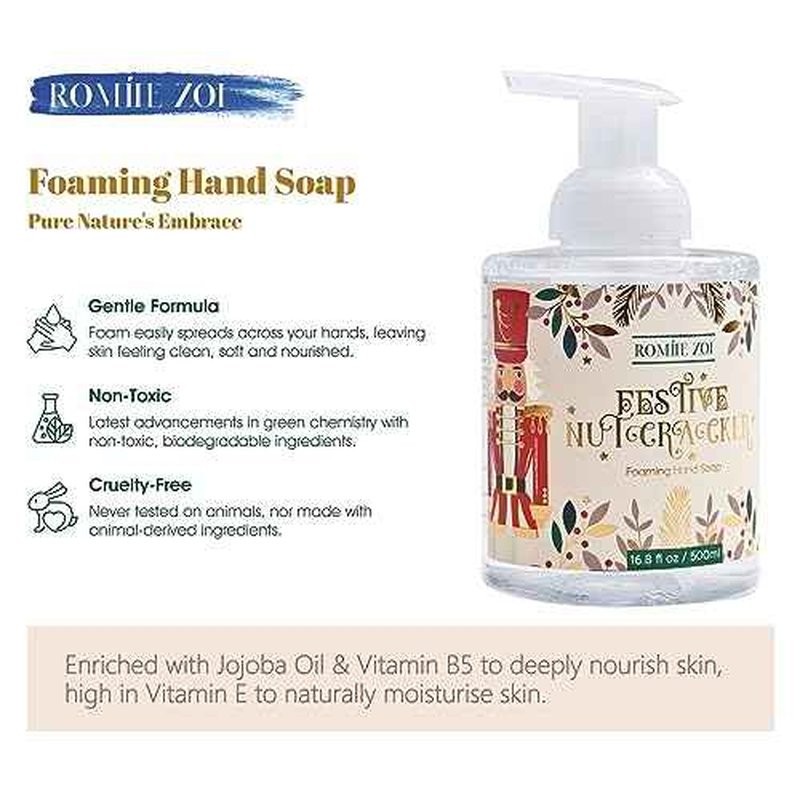 ROMIIE ZOI Christmas Foaming Hand Soap with Gift Box - Festive Nutcracker, Infused with Sugar Plum Aroma - 500ml/ 16.8 fl. oz