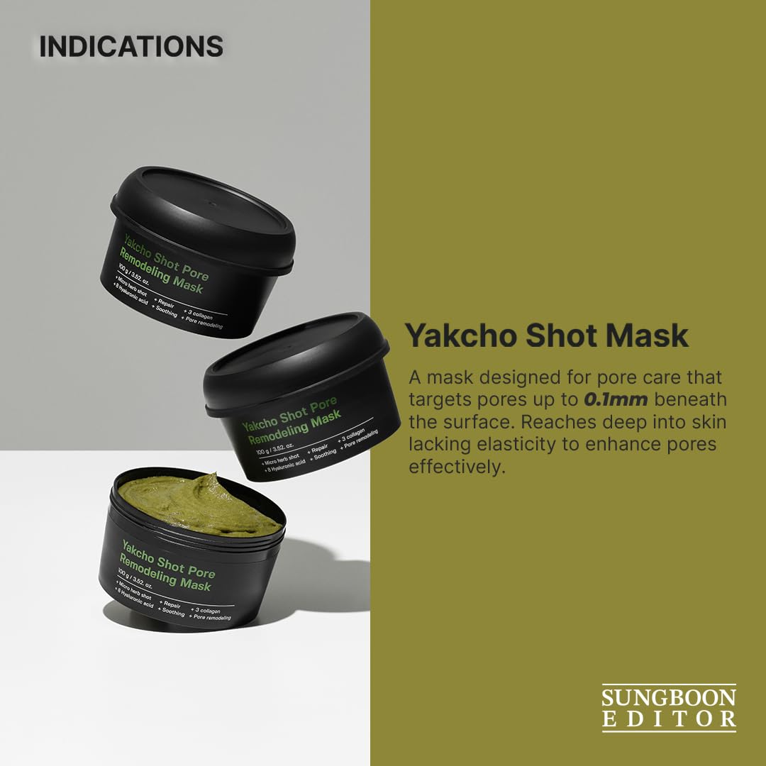 SUNGBOON EDITOR Yakcho Shot Pore Remodeling Mask, Clay Mask for Pores, Blackheand Remover, Korean Face Mask, Exfoliating Face Mask for Oily Skin, Korean Skin Care, 3.52 oz.