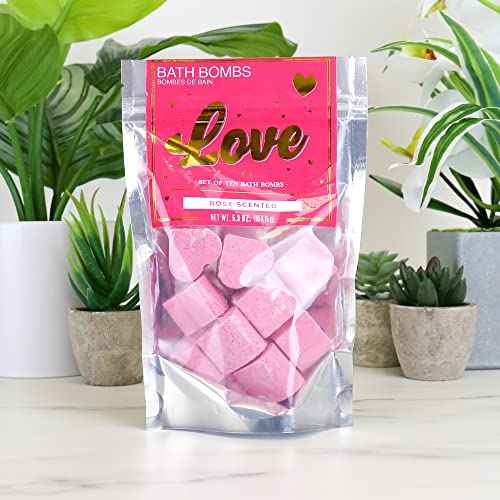 Gift Republic - 10 Love Bath Bombs | Rose Bath Mini Hearts for The Bath | Bubble Pearls in Rose Fragrance | Bubble Bathtub Bombs | Gift for Christmas, Birthday, Valentine's Day