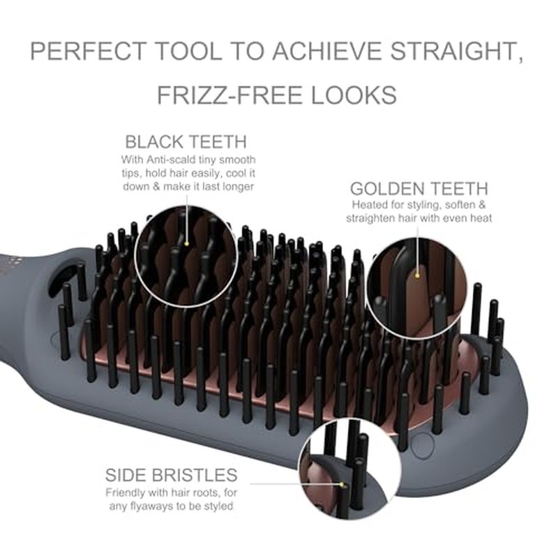 Hair Straightening Brush by LENA - Electric Heated Flat Iron Comb with Ionic Care for Smooth, Frizz-Free Styling