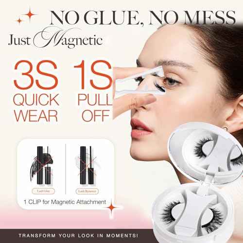 Reusable Magnetic Eyelashes with Applicator Kit - No Glue Needed Natural Look Lashes, Lightweight False Eyelashes for Daily Use & Special Events, 3D Volume Easy Apply