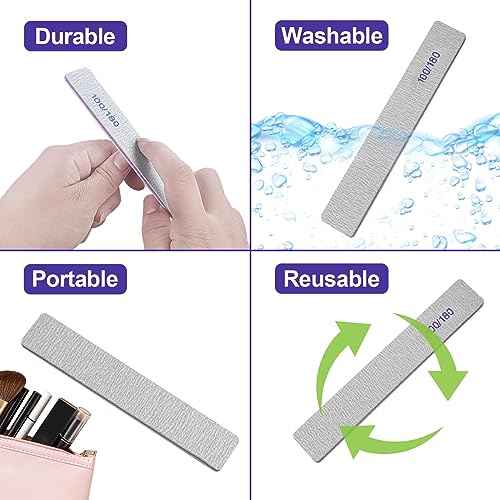 Nail Files (24 Pack), 100/180 Grit Emery Boards Nail File for Natural Nails and Acrylic Nails, Double Sided Emory Boards limas para unas acrilicas Profesional Fingernail Filer Reusable Manicure Gray