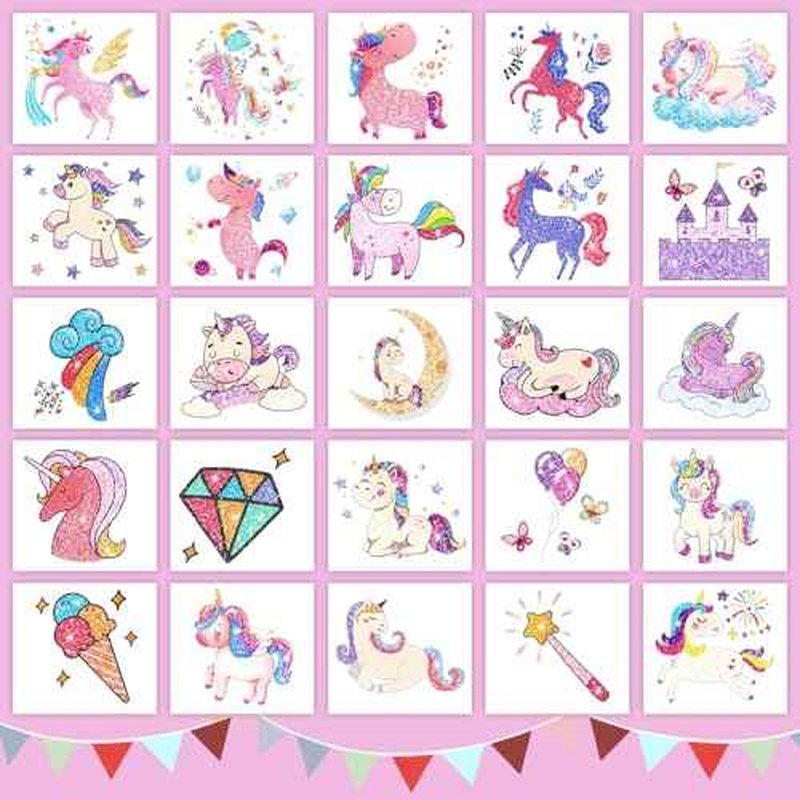 Partywind Glitter Temporary Tattoos for Kids Girls, Birthday Party Supplies Favors Decorations, Kids Goodie Bag Stuffers, Fake Tattoo Stickers for Back to School Party Games Prizes (50 Sheets)