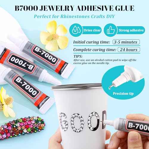 6100Pcs Resin Rhinestones for Crafting with 2Pcs 10ml B7000 Jewelry Glue, 1 Box Flatback Crystals Diamond (Clear) for Bedazzling Crafts DIY Nail Art Non Hotfix Gems for Clothing Shoes Tumblers