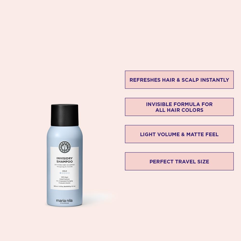Maria Nila Invisidry Dry Shampoo, Freshens up Hair & Scalp, Leaves no trace of product, 100% Vegan & Sulfate/Paraben free, 2.4 Oz / 94 ml