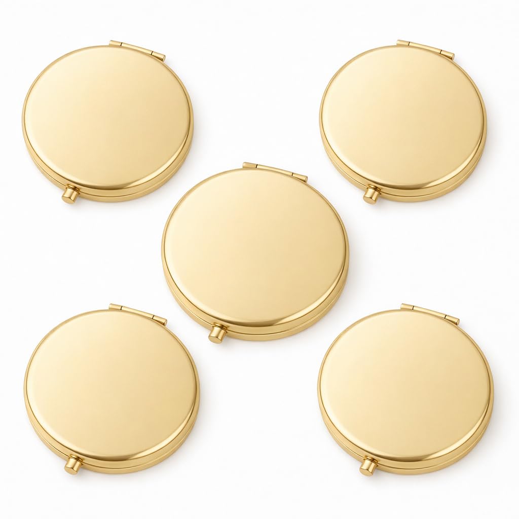 WOOYALIN Magnifying Compact Double-Sided 1X/2X Round Pocket Handheld Travel Makeup Portable Pocket Mirror (5, Gold)