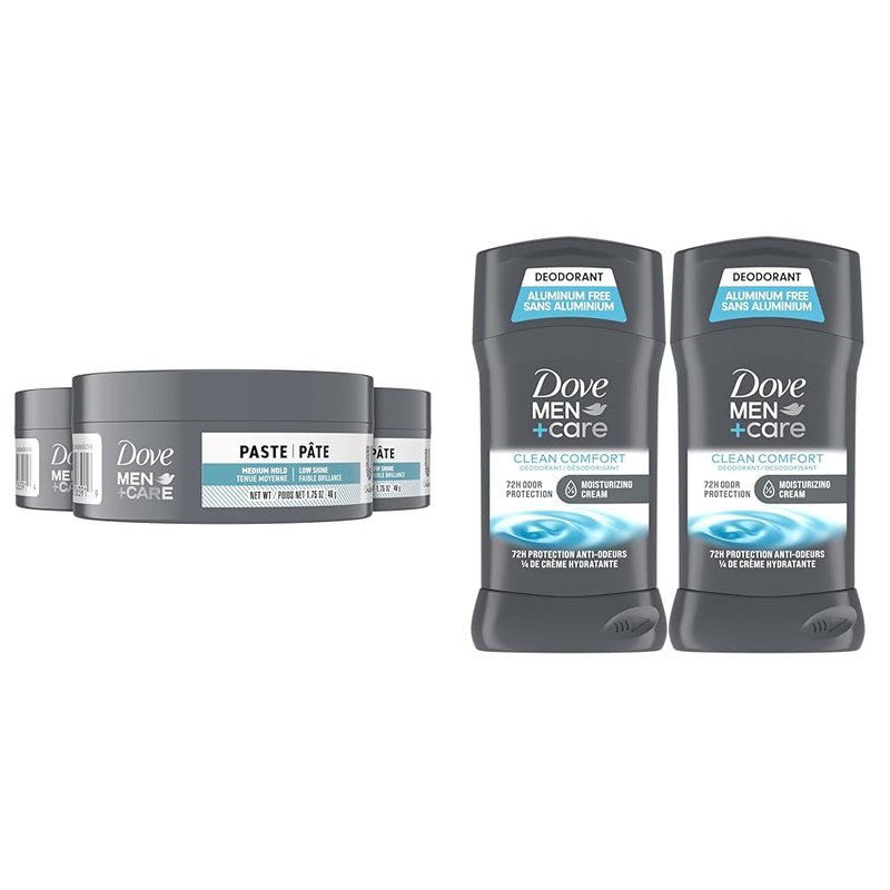 DOVE MEN + CARE Styling Aid Hair Product for a Medium Hold Sculpting Hair Paste & Deodorant Stick Moisturizing Deodorant For 72-Hour Protection Clean