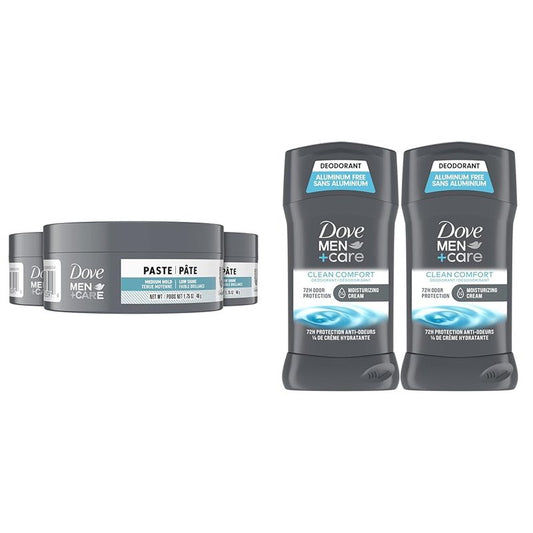 DOVE MEN + CARE Styling Aid Hair Product for a Medium Hold Sculpting Hair Paste & Deodorant Stick Moisturizing Deodorant For 72-Hour Protection Clean