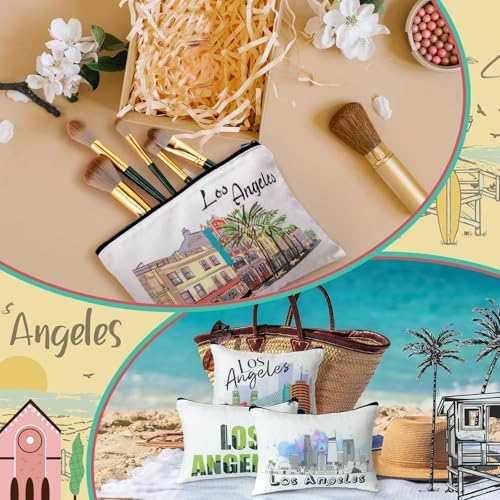 Reginary 12 Pcs Los Angeles Souvenirs Canvas Cosmetic Bag Watercolor Los Angeles City Souvenir Gift Women Travel Gifts Grocery Christmas Party Favors