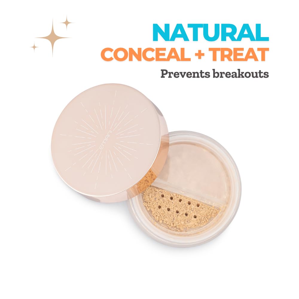 Emani Loose Powder Foundation Makeup for Sensitive Skin, Skin Perfecting, Natural Mineral Foundation with Buildable Coverage, Oil Control, Talc Free, Cruelty-Free & Vegan, Bisque