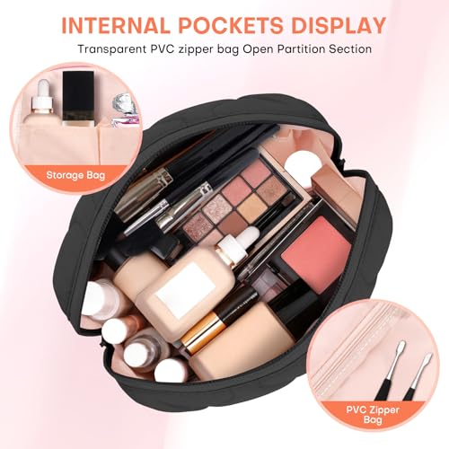 Makeup Bag, Wide-open Cosmetic Bag, Toiletry Bag for Women, Travel Essentials Organizer, Compact Lightweight for Daily Use