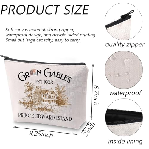 TGBJE Anne Novel Inspired Makeup Bag Anne Book Literary Gifts Gables Prince Edward Island Zipper Pouch Anne Green Quote Gift (Gables 1908 bag)