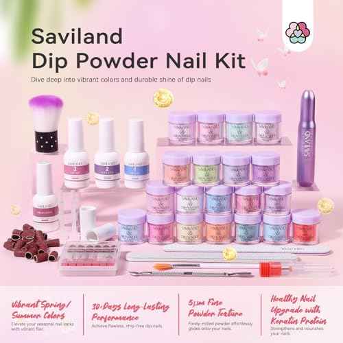 SAVILAND Dip Powder Nail Kit with Drill - 20 Colors Summer Neon Dip Nails Powder Starter Kit with Everything Dip Liquid Dipping System Base Top Coat Activator for Dip Manicure Art Salon DIY