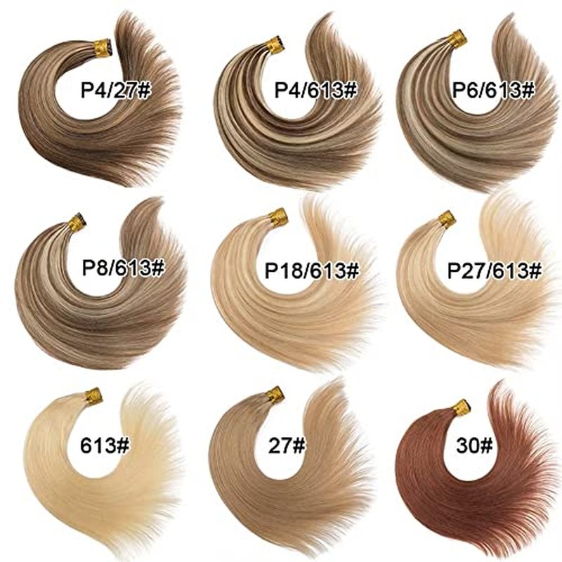 I Tip Remy Human Hair Extensions Cold Fusion Hair Piece Pre Bonded Keratin Stick In Hair Extensions Long Straight #18/613 Golden Brown Highlighted Bleach Blonde Hairpieces 100 Strands 100g 18"