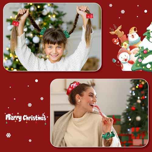 Toulite 48 Pieces Christmas Hair Scrunchies Bulk Soft Elastic Christmas Hairbands Snowman Snowflake Elk Ponytail Holders Winter Xmas Hair Accessories for Women Girls (Vivid Style)