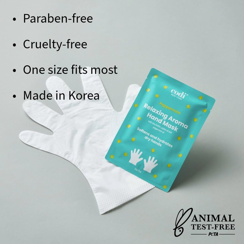 Codi New York Relaxing Aroma Hand Mask, Home Spa Moisturizing Hand Gloves, 6 Pairs, For Dry Rough Hands, Hydrating Hand Treatment, Made in Korea (Peppermint + Lavender)