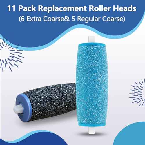 11 Pack Replacement Roller Heads for amop Pedi Perfect Refills Electronic Foot File, Include 6 Extra Coarse & 5 Regular Coarse Replacement Heads Compatible with Amop (Black+Blue)