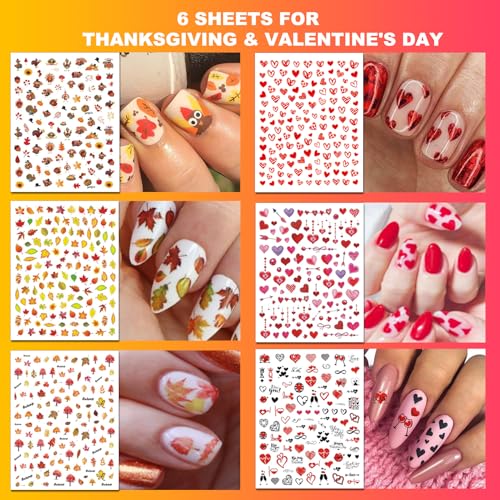 30 Sheets 8 Holiday Nail Art Stickers, Variety Pack All Season Nail Decals for All Year, Self-Adhesive Pegatinas U?as 4th of July Halloween Fall Christmas Valentine St. Patrick's