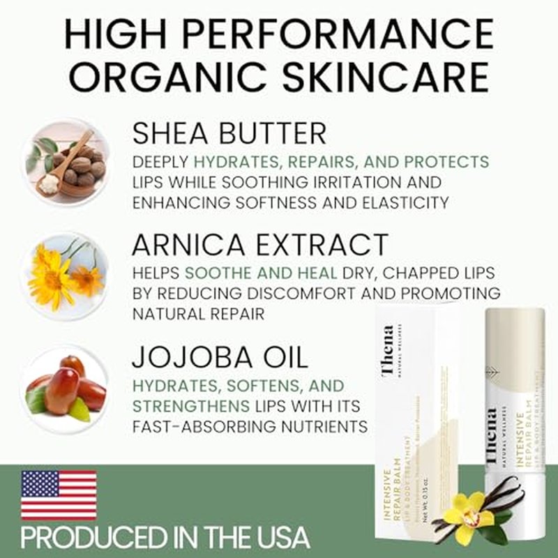 Organic Lip Treatment Balm Ultra Hydrating & Nourishing Care for Dry, Chapped, Cracked Lips & Skin, Visibly Smooths Wrinkles & Fine Lines, Natural Skin Care, 6 Pack Gift Set, Women and Men