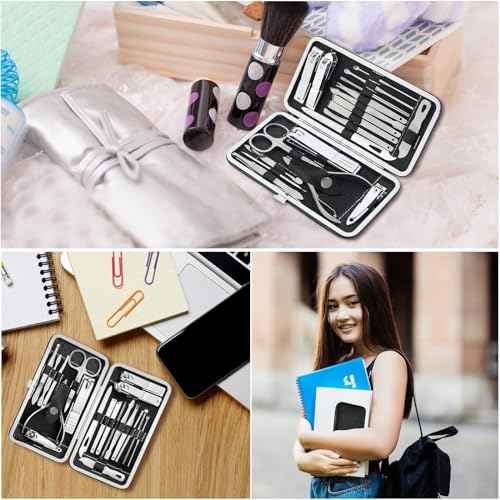 Manicure Set - 19 in 1 Professional Nail Clippers Pedicure Kit, Manicure Tool Kit, Stainless Steel Facial Grooming Set Kit, Gift Idea for Women, Men, Girls, Teens, Black