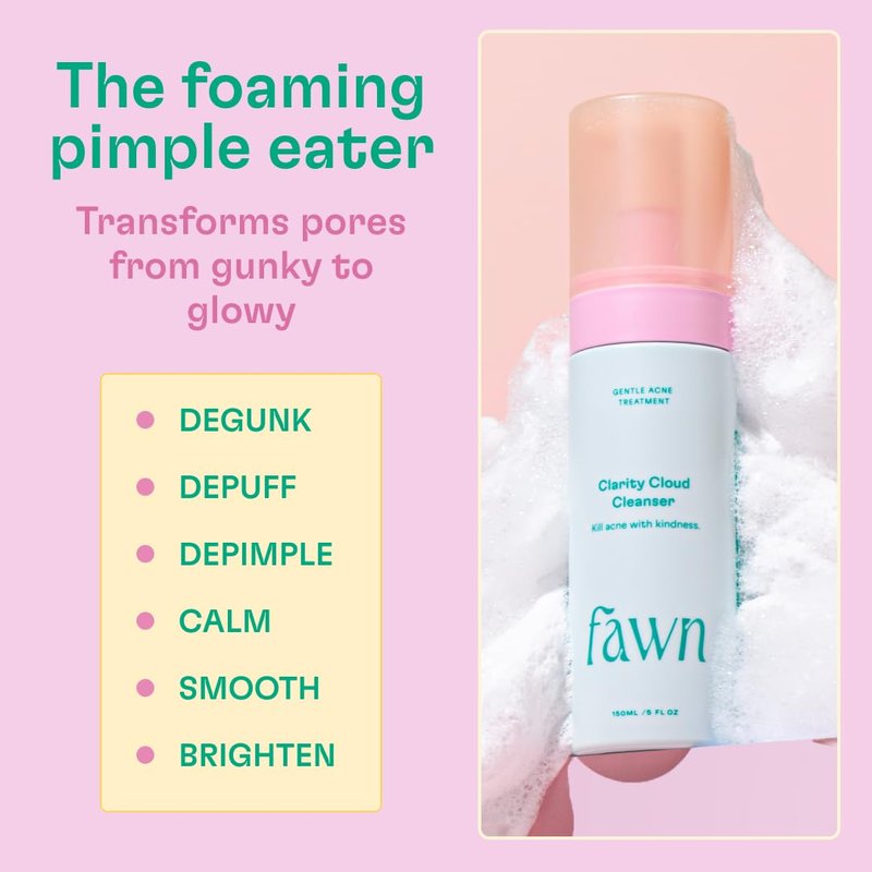 Fawn Clarity Cloud Cleanser, Facial Cleanser with Glycolic Acid and Tea Tree Oil for Teen and Young Skin, Derm-formulated and Vegan, 5 Fl Oz