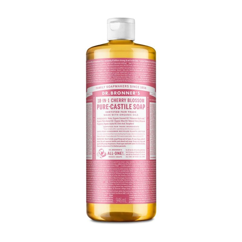 Dr. Bronner's Pure-Castile Magic Liquid Soap (Cherry Blossom, 32 Ounce) - Made with Regenerative Organic Certified Oils, 18-in1 Uses: Face, Hair, Hand & Body Soap, Laundry, Pets- Concentrated, Vegan