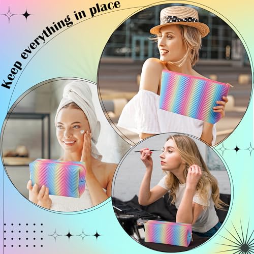 Y1tvei Rainbow Gradient Makeup Bag - 3Pcs Rainbow Colored Gradient Makeup Bag Colorful Leather Waterproof Fantasy Cosmetic Pouch Carry Makeup Brush Bag Zipper Travel Toiletry Organizer Gifts for Women
