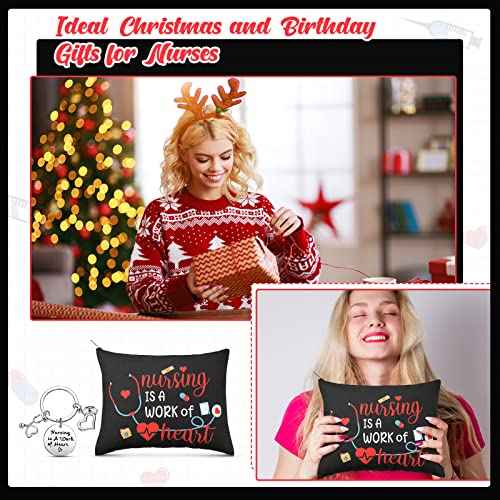 Yinkin 12 Pcs Nurse Appreciation Gift Set 6 Nurse Makeup Bags 6 Appreciation Keychains Christmas Gift for Women(Novel Style)