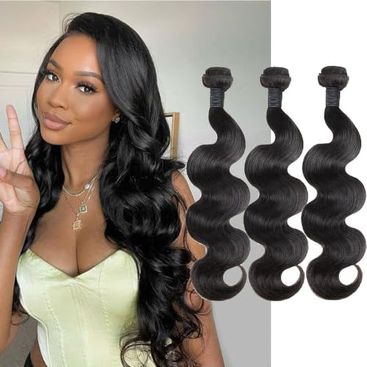 CHEEON Body Wave Bundles Human Hair 16 18 20 Inch Human Hair Bundles 12A Grade Unprocessed Brazilian Virgin Hair Extensions 3 Bundles Deal Natural Black