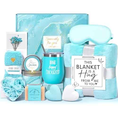 Birthday Gifts for Women, Christmas Self Care Gifts Get Well Soon Gifts Basket, Ocean Relaxing Spa Gifts Care Package w/Luxury Flannel Blanket, Unique for Mom Her Friend Sister