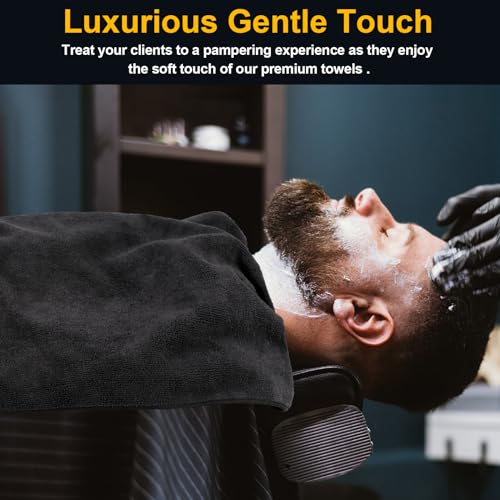 Salon Towels 24 Pack, Microfiber Barber Towels Bulk, (16x29 inches) Hair-Drying Cloth Super Soft Black Hand Cloth for Gym, Bath, Spa Use and Home Beauty Care(Not Bleach Proof)