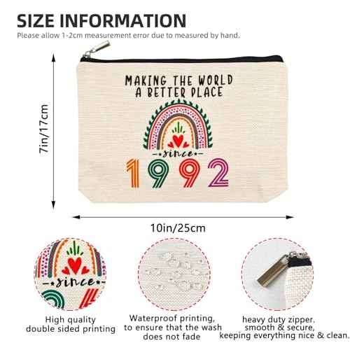 33rd Birthday Gifts for Her Makeup Bags, 1992 Happy 33rd Birthday Decorations for Women Her, 33 Year Old Gifts Ideas for Daughter, Sister, BFF, Female, Girls, Cosmetic Travel Pouch