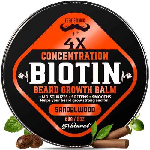 Biotin Beard Growth Balm for Men ? Conditioning Balm with Castor, Shea & Jojoba Oils to Condition, Soften & Thicken Facial Hair ? Non-Greasy, Sandalwood Scent ? 2 oz Grooming Kit
